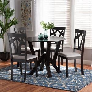 Baxton Studio Baxton Studio Branca 5-Piece Dining Set: Modern Grey Upholstered Chairs & Elegant Circular Table Branca-Grey/Dark Brown-5PC Dining Set