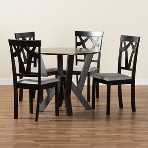 Baxton Studio Baxton Studio Branca 5-Piece Dining Set: Modern Grey Upholstered Chairs & Elegant Circular Table Branca-Grey/Dark Brown-5PC Dining Set