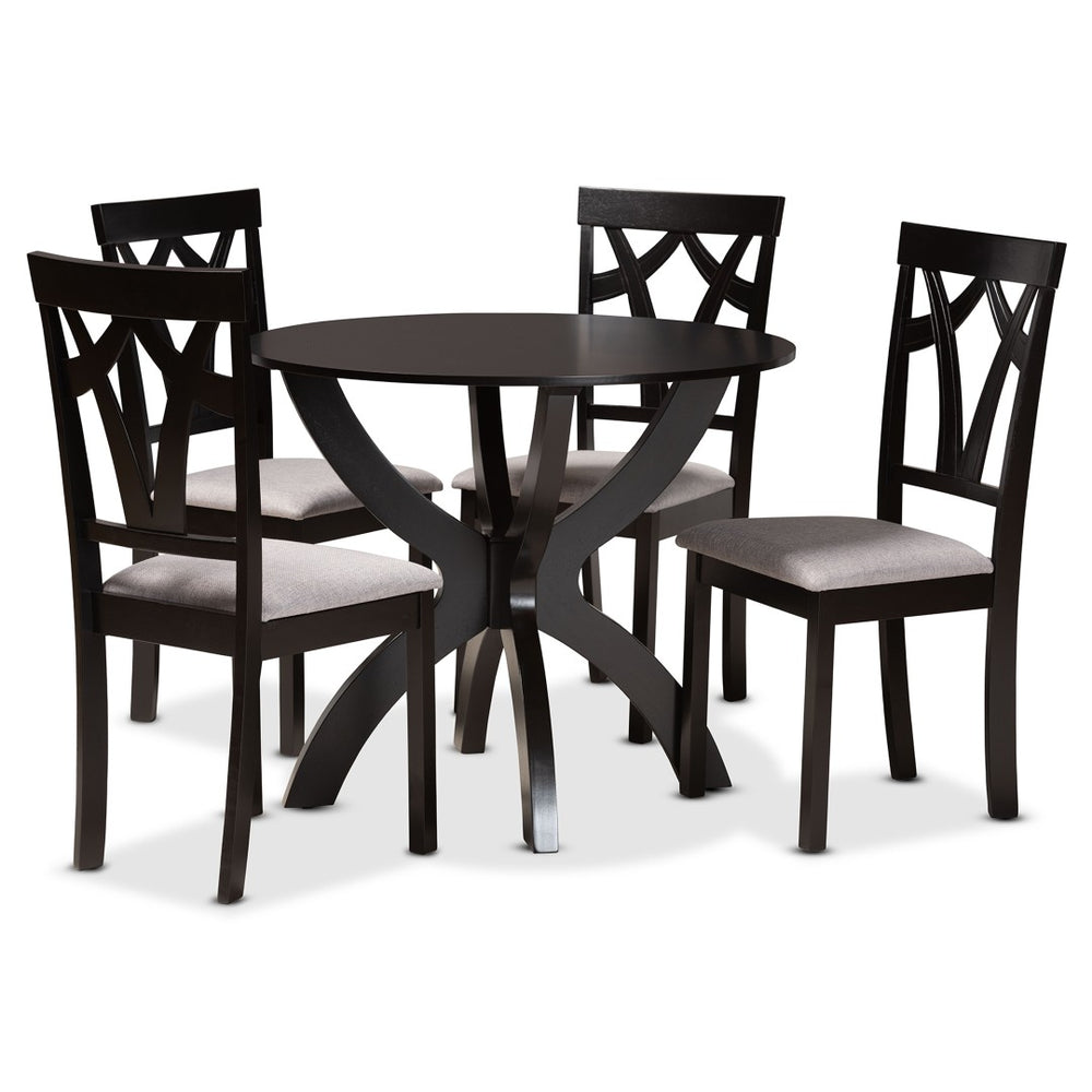 Baxton Studio Baxton Studio Rasa 5-Piece Modern Dining Set with Grey Fabric Chairs & Sculptural Table Base Design Rasa-Grey/Dark Brown-5PC Dining Set