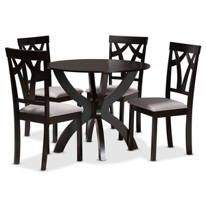 Baxton Studio Baxton Studio Rasa 5-Piece Modern Dining Set with Grey Fabric Chairs & Sculptural Table Base Design Rasa-Grey/Dark Brown-5PC Dining Set