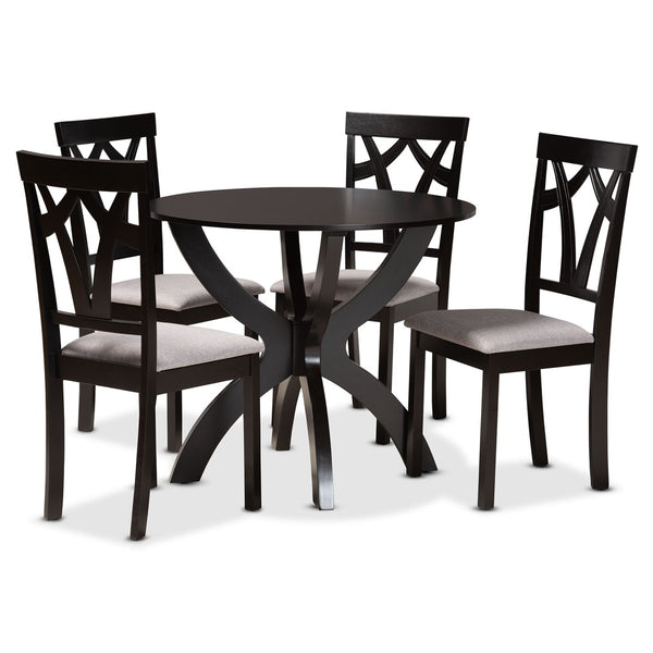 Baxton Studio Baxton Studio Rasa 5-Piece Modern Dining Set with Grey Fabric Chairs & Sculptural Table Base Design Rasa-Grey/Dark Brown-5PC Dining Set