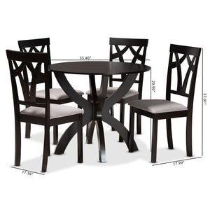Baxton Studio Baxton Studio Rasa 5-Piece Modern Dining Set with Grey Fabric Chairs & Sculptural Table Base Design Rasa-Grey/Dark Brown-5PC Dining Set