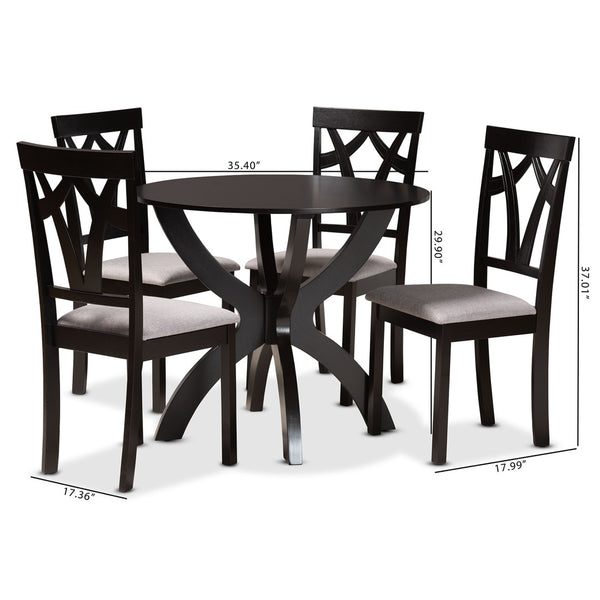 Baxton Studio Baxton Studio Rasa 5-Piece Modern Dining Set with Grey Fabric Chairs & Sculptural Table Base Design Rasa-Grey/Dark Brown-5PC Dining Set