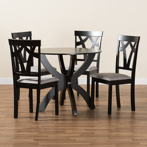 Baxton Studio Baxton Studio Rasa 5-Piece Modern Dining Set with Grey Fabric Chairs & Sculptural Table Base Design Rasa-Grey/Dark Brown-5PC Dining Set