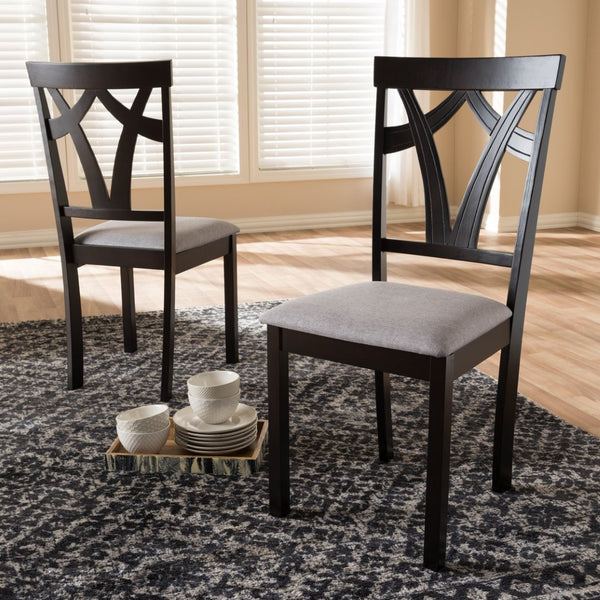 Baxton Studio Baxton Studio Sylvia Modern Grey Upholstered Dining Chairs - Set of 2 with Dark Brown Frame Design RH146C-Dark Brown/Grey-DC