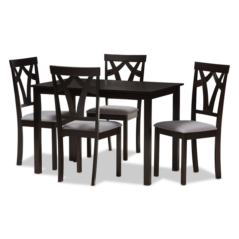Baxton Studio Baxton 5-Piece Contemporary Dining Set in Grey Upholstery & Dark Brown Finish for Compact Spaces RH146C-Dark Brown/Grey Dining Set