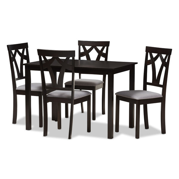 Baxton Studio Baxton 5-Piece Contemporary Dining Set in Grey Upholstery & Dark Brown Finish for Compact Spaces RH146C-Dark Brown/Grey Dining Set