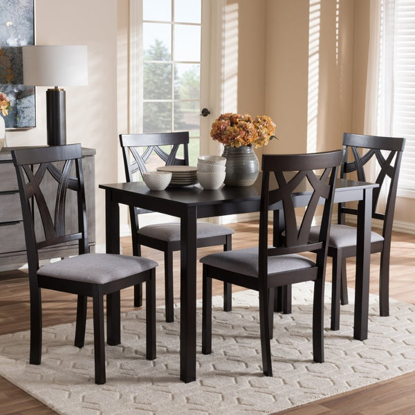 Baxton Studio Baxton 5-Piece Contemporary Dining Set in Grey Upholstery & Dark Brown Finish for Compact Spaces RH146C-Dark Brown/Grey Dining Set