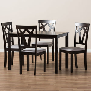Baxton Studio Baxton 5-Piece Contemporary Dining Set in Grey Upholstery & Dark Brown Finish for Compact Spaces RH146C-Dark Brown/Grey Dining Set