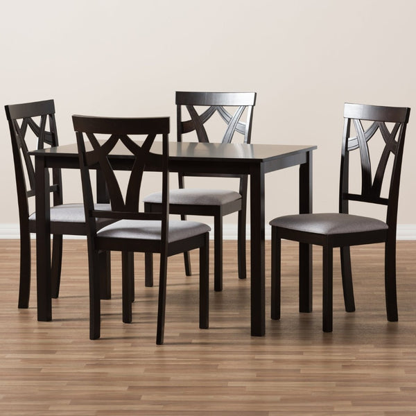 Baxton Studio Baxton 5-Piece Contemporary Dining Set in Grey Upholstery & Dark Brown Finish for Compact Spaces RH146C-Dark Brown/Grey Dining Set