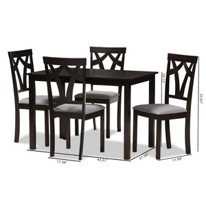 Baxton Studio Baxton 5-Piece Contemporary Dining Set in Grey Upholstery & Dark Brown Finish for Compact Spaces RH146C-Dark Brown/Grey Dining Set