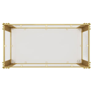 English Elm Modern Glam Rectangular Coffee Table with Mirrored Top Gold Sculptural Frame Open Shelf Transparent N735P380099K