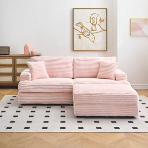 English Elm 82 Inches Pink Corduroy Sofa With Storage Footstool & 4 Pillows – Stylish Comfort For Your Living Room W1658S00105