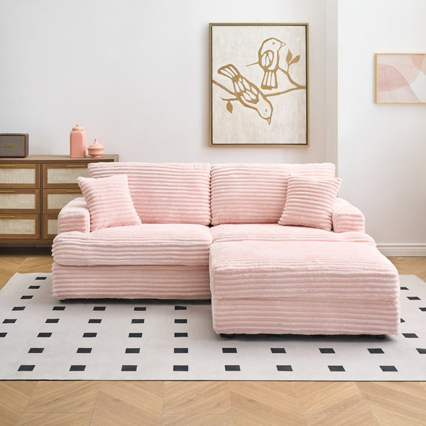 English Elm 82 Inches Pink Corduroy Sofa With Storage Footstool & 4 Pillows – Stylish Comfort For Your Living Room W1658S00105