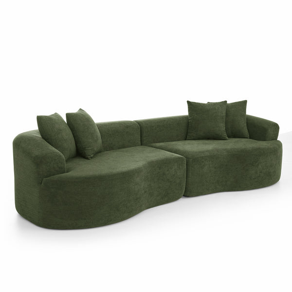 English Elm Modern Curved 4-Seater Sectional Sofa In Soft Chenille - Minimalist Design, No Assembly Needed, Green W1413S00106