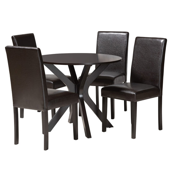 Baxton Studio Baxton Studio Modern Espresso Faux Leather Dining Set with Round Table for Cozy Gatherings Asli 5-Piece Asli-Dark Brown-5PC Dining Set