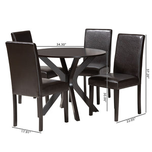 Baxton Studio Baxton Studio Modern Espresso Faux Leather Dining Set with Round Table for Cozy Gatherings Asli 5-Piece Asli-Dark Brown-5PC Dining Set
