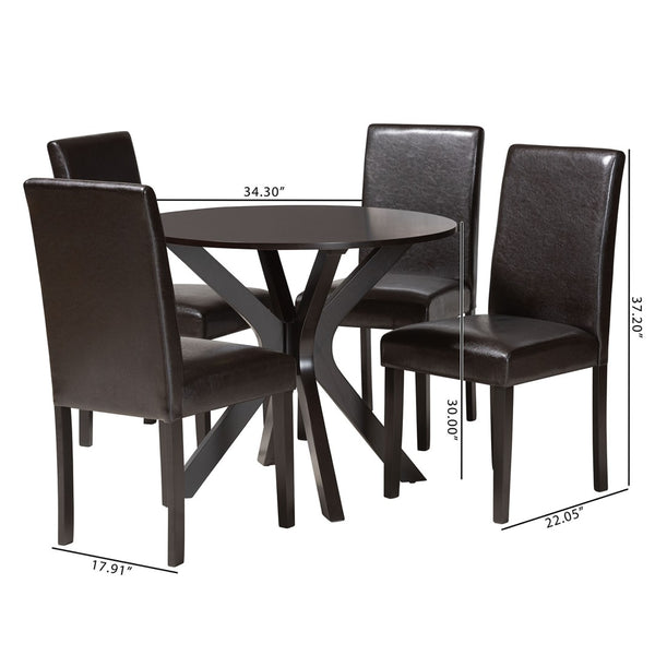 Baxton Studio Baxton Studio Modern Espresso Faux Leather Dining Set with Round Table for Cozy Gatherings Asli 5-Piece Asli-Dark Brown-5PC Dining Set