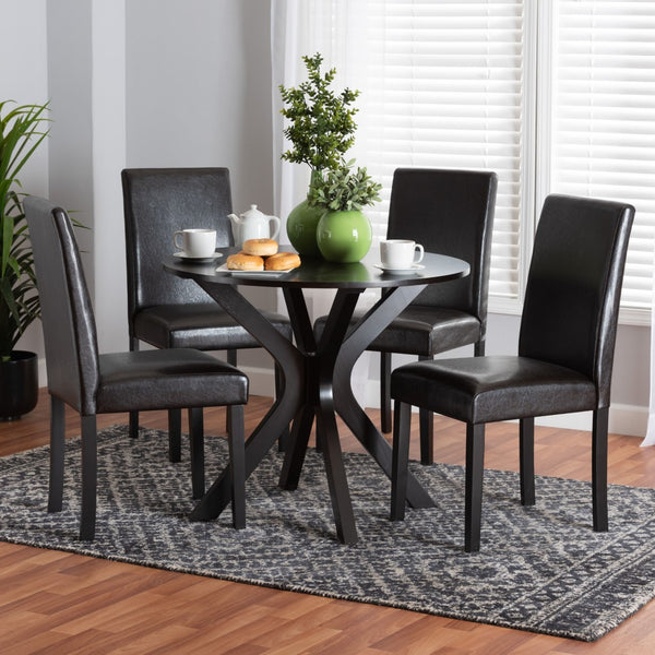 Baxton Studio Baxton Studio Modern Espresso Faux Leather Dining Set with Round Table for Cozy Gatherings Asli 5-Piece Asli-Dark Brown-5PC Dining Set