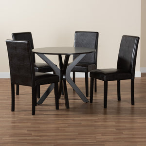 Baxton Studio Baxton Studio Modern Espresso Faux Leather Dining Set with Round Table for Cozy Gatherings Asli 5-Piece Asli-Dark Brown-5PC Dining Set