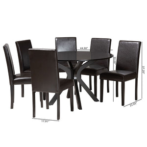 Baxton Studio Baxton Studio Modern Espresso Faux Leather Dining Set with Round Table for Cozy Gatherings Asli 7-Piece Pinar-Dark Brown-7PC Dining Set
