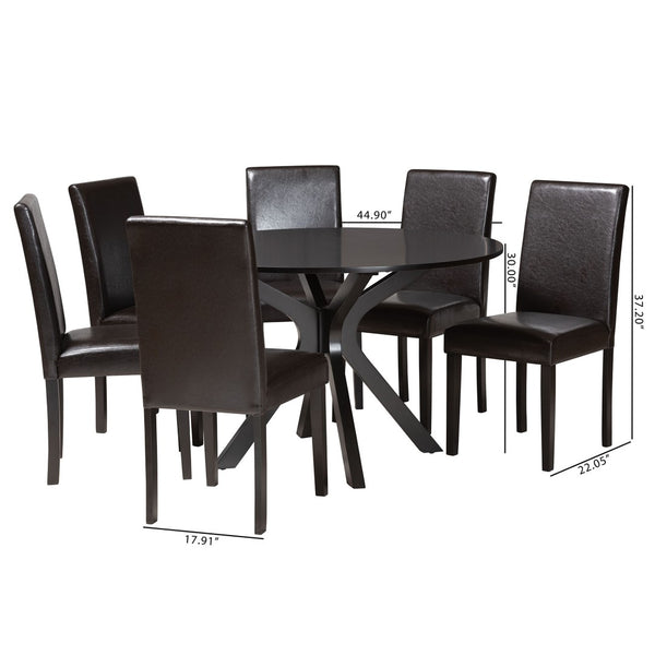 Baxton Studio Baxton Studio Modern Espresso Faux Leather Dining Set with Round Table for Cozy Gatherings Asli 7-Piece Pinar-Dark Brown-7PC Dining Set