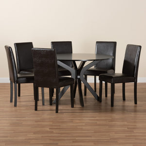 Baxton Studio Baxton Studio Modern Espresso Faux Leather Dining Set with Round Table for Cozy Gatherings Asli 7-Piece Pinar-Dark Brown-7PC Dining Set