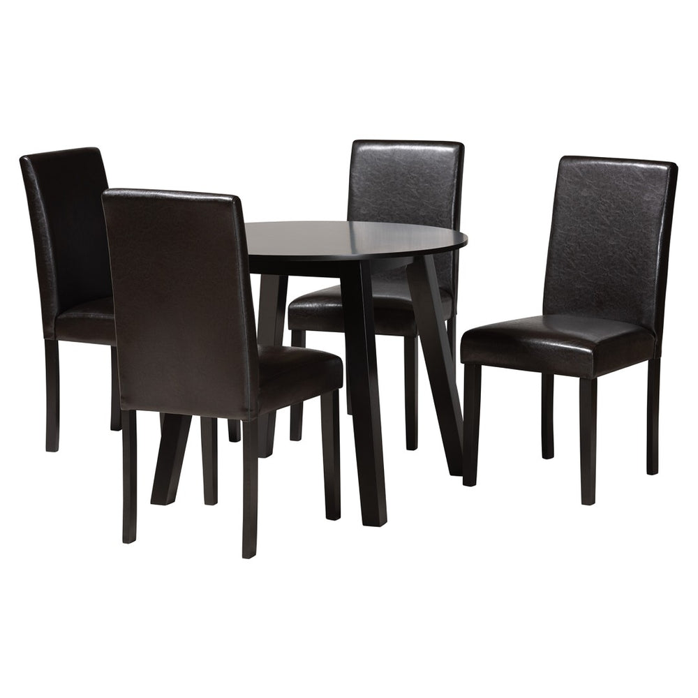 Baxton Studio Baxton Studio Emine 5-Piece Dining Set: Modern Dark Brown Faux Leather & Espresso Wood Elegance Emine-Dark Brown-5PC Dining Set