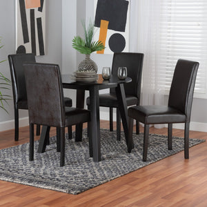 Baxton Studio Baxton Studio Emine 5-Piece Dining Set: Modern Dark Brown Faux Leather & Espresso Wood Elegance Emine-Dark Brown-5PC Dining Set