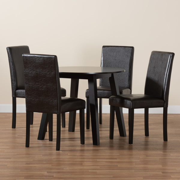 Baxton Studio Baxton Studio Emine 5-Piece Dining Set: Modern Dark Brown Faux Leather & Espresso Wood Elegance Emine-Dark Brown-5PC Dining Set