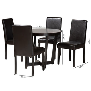 Baxton Studio Baxton Modern 5-Piece Dining Set: Dark Brown Faux Leather & Espresso Wood for Elegant Dining Spaces Bruna-Dark Brown-5PC Dining Set