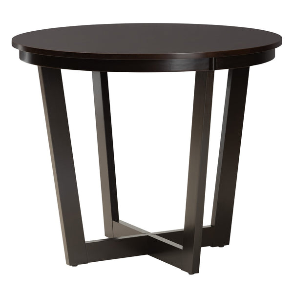 Baxton Studio Baxton Modern 5-Piece Dining Set: Dark Brown Faux Leather & Espresso Wood for Elegant Dining Spaces Bruna-Dark Brown-5PC Dining Set