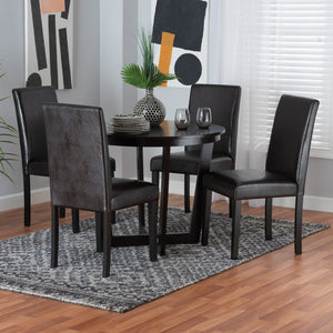 Baxton Studio Baxton Modern 5-Piece Dining Set: Dark Brown Faux Leather & Espresso Wood for Elegant Dining Spaces Bruna-Dark Brown-5PC Dining Set