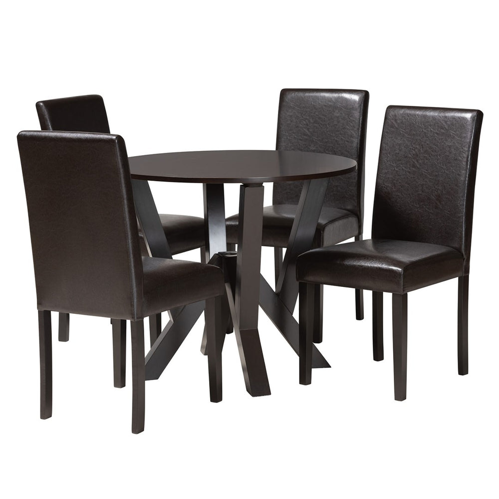 Baxton Studio Baxton Modern Rosi 5-Piece Dining Set in Espresso Brown Faux Leather & Wood - Chic & Cozy Design Rosi-Dark Brown-5PC Dining Set