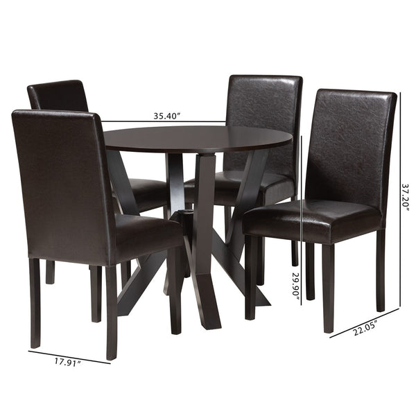 Baxton Studio Baxton Modern Rosi 5-Piece Dining Set in Espresso Brown Faux Leather & Wood - Chic & Cozy Design Rosi-Dark Brown-5PC Dining Set