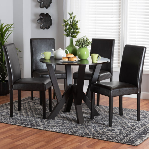Baxton Studio Baxton Modern Rosi 5-Piece Dining Set in Espresso Brown Faux Leather & Wood - Chic & Cozy Design Rosi-Dark Brown-5PC Dining Set