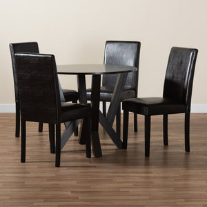 Baxton Studio Baxton Modern Rosi 5-Piece Dining Set in Espresso Brown Faux Leather & Wood - Chic & Cozy Design Rosi-Dark Brown-5PC Dining Set