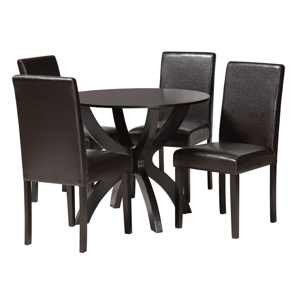 Baxton Studio Baxton Studio Trine 5-Piece Modern Dining Set with Espresso Brown Faux Leather & Wood Comfort Trine-Dark Brown-5PC Dining Set