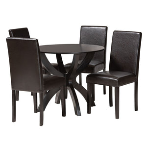 Baxton Studio Baxton Studio Trine 5-Piece Modern Dining Set with Espresso Brown Faux Leather & Wood Comfort Trine-Dark Brown-5PC Dining Set