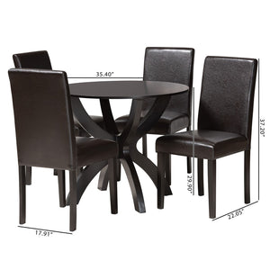 Baxton Studio Baxton Studio Trine 5-Piece Modern Dining Set with Espresso Brown Faux Leather & Wood Comfort Trine-Dark Brown-5PC Dining Set