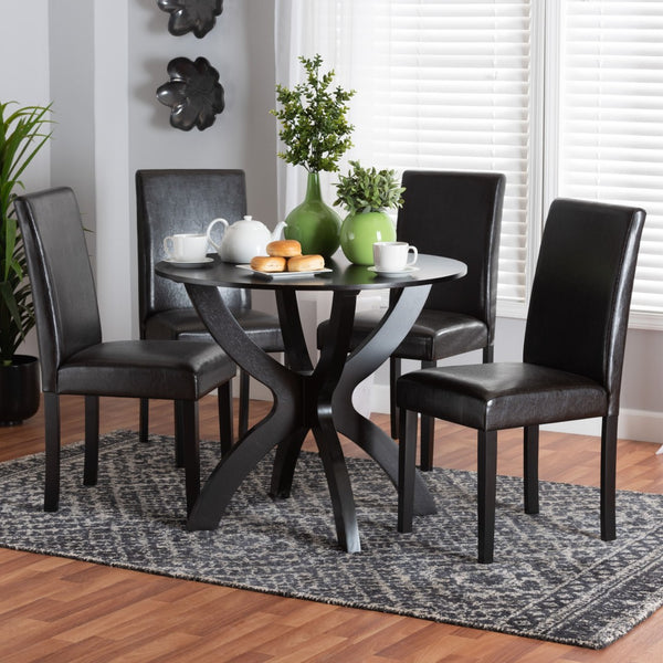 Baxton Studio Baxton Studio Trine 5-Piece Modern Dining Set with Espresso Brown Faux Leather & Wood Comfort Trine-Dark Brown-5PC Dining Set