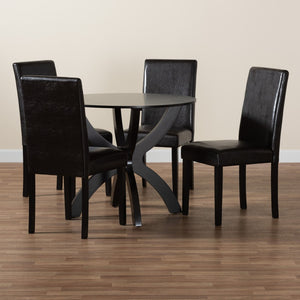 Baxton Studio Baxton Studio Trine 5-Piece Modern Dining Set with Espresso Brown Faux Leather & Wood Comfort Trine-Dark Brown-5PC Dining Set