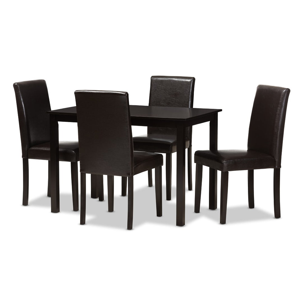 Baxton Studio Baxton Studio Mia 5-Piece Dining Set - Modern Dark Brown Faux Leather Chairs & Shaker Table Design RH5992C-Dark Brown Dining Set