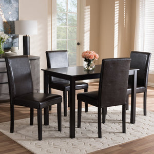 Baxton Studio Baxton Studio Mia 5-Piece Dining Set - Modern Dark Brown Faux Leather Chairs & Shaker Table Design RH5992C-Dark Brown Dining Set