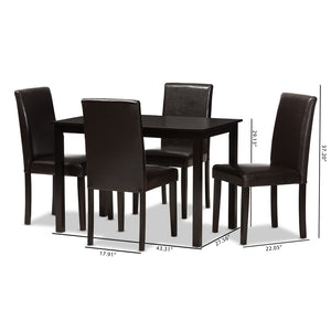 Baxton Studio Baxton Studio Mia 5-Piece Dining Set - Modern Dark Brown Faux Leather Chairs & Shaker Table Design RH5992C-Dark Brown Dining Set