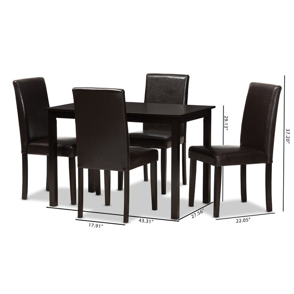 Baxton Studio Baxton Studio Mia 5-Piece Dining Set - Modern Dark Brown Faux Leather Chairs & Shaker Table Design RH5992C-Dark Brown Dining Set