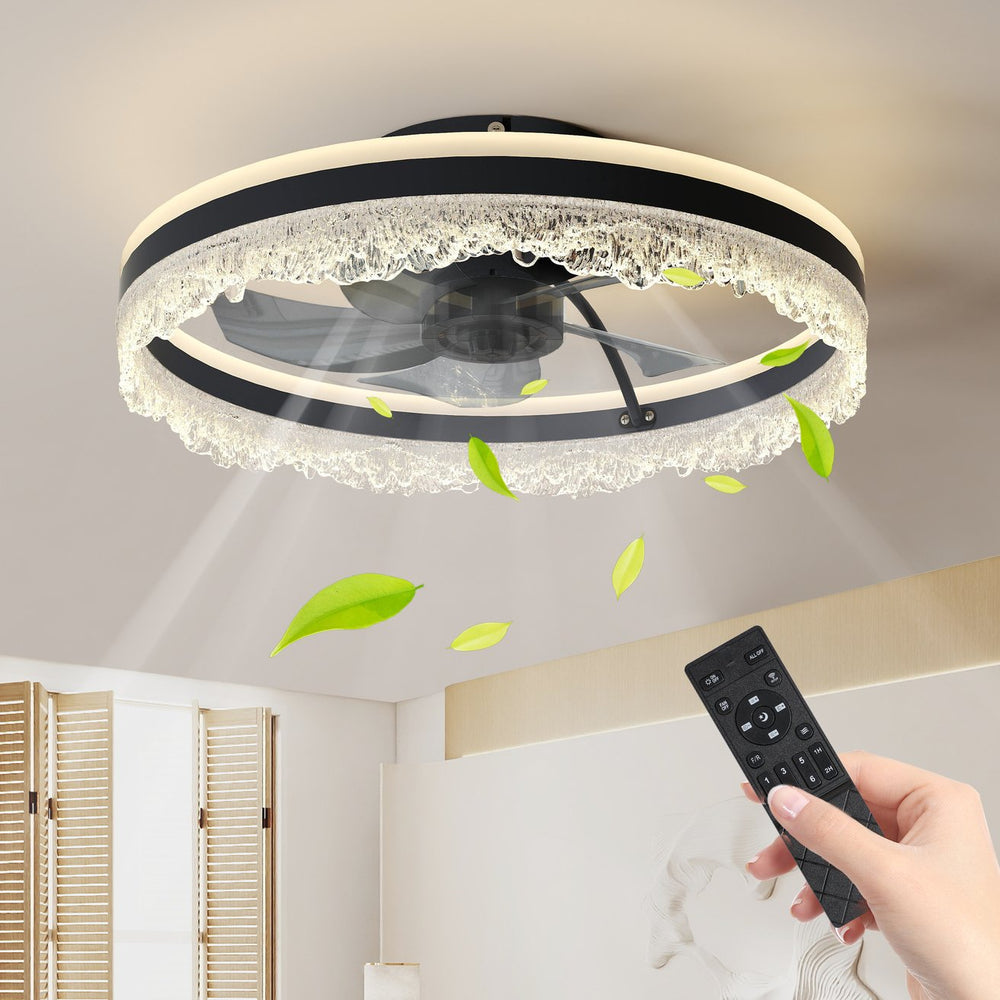 English Elm 20" Smart Silent Ceiling Fan with LED Crystal Flush Light, Hidden Blades, Remote & App Control, Dimmable White-to-Warm Lighting W2312P368705