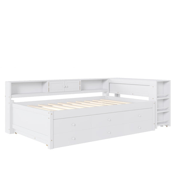 English Elm Twin Daybed Pine Frame with Trundle Desk Hutch Shelves and Storage for Kids Rooms White W1580S00458