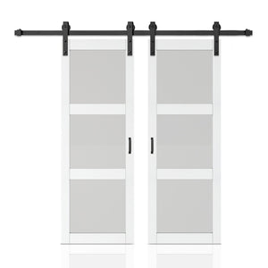 English Elm 30 in Matte Black Steel Sliding Barn Door Frosted Glass Privacy Panel with Hardware B2763P483208