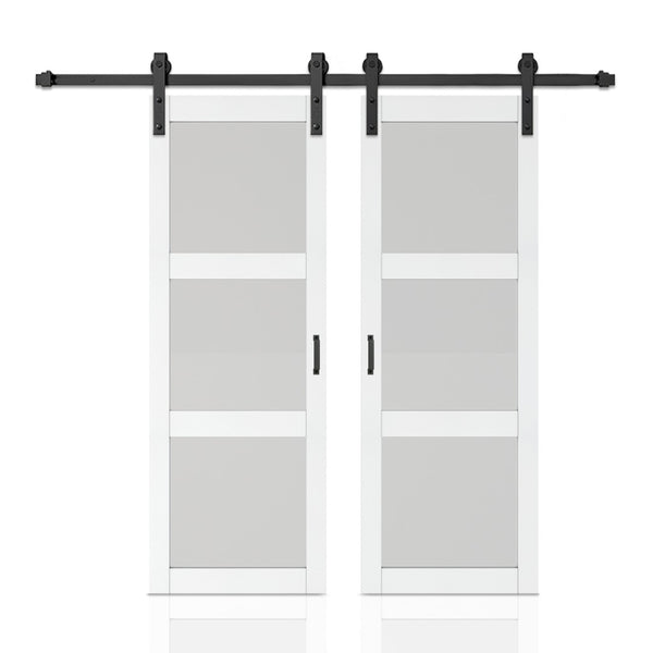 English Elm 30 in Matte Black Steel Sliding Barn Door Frosted Glass Privacy Panel with Hardware White B2763P483209